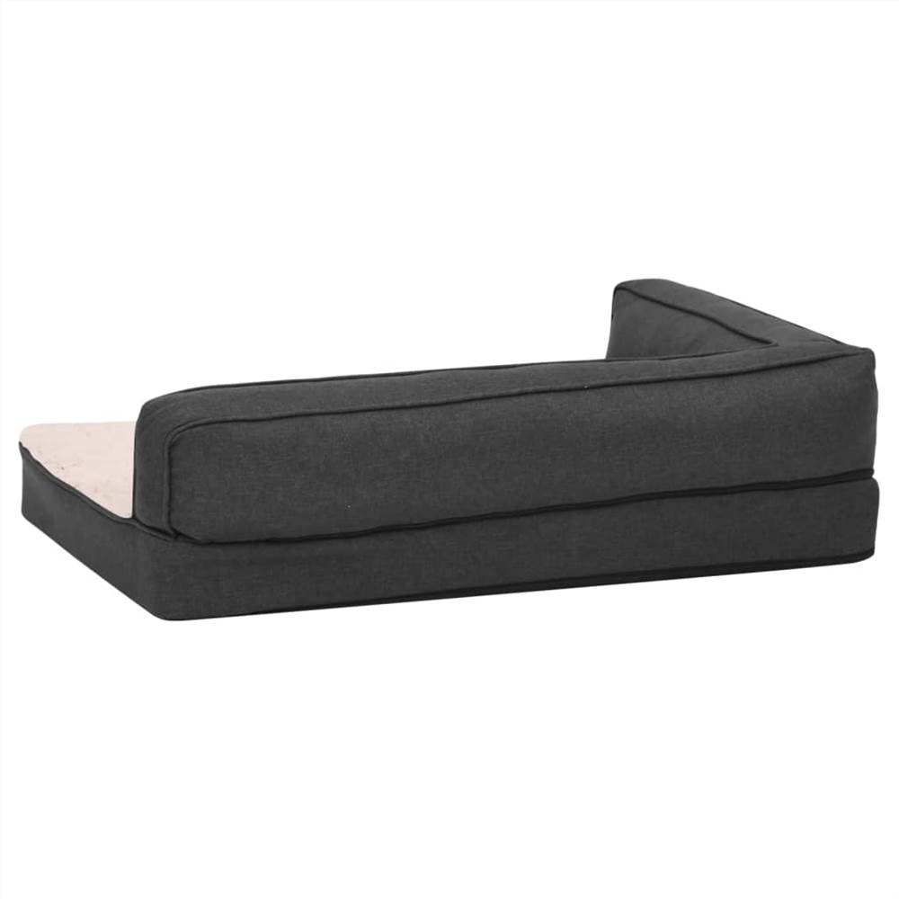 Ergonomic Dog Bed Mattress 75x53 cm Linen Look Fleece Dark Grey