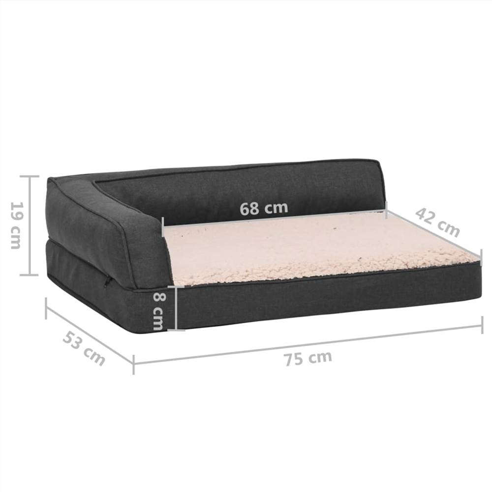 Ergonomic Dog Bed Mattress 75x53 cm Linen Look Fleece Dark Grey