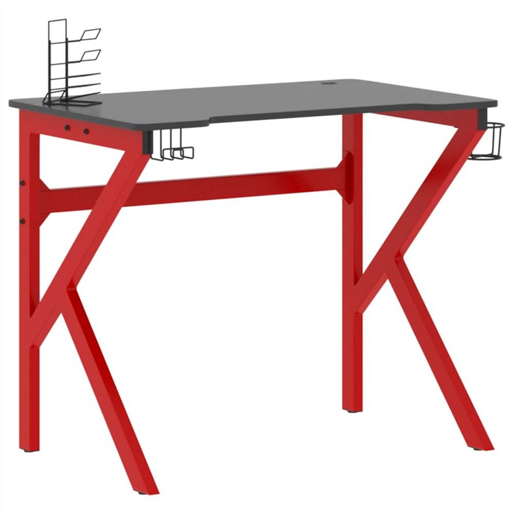 Gaming Desk with K Shape Legs Black and Red 90x60x75 cm