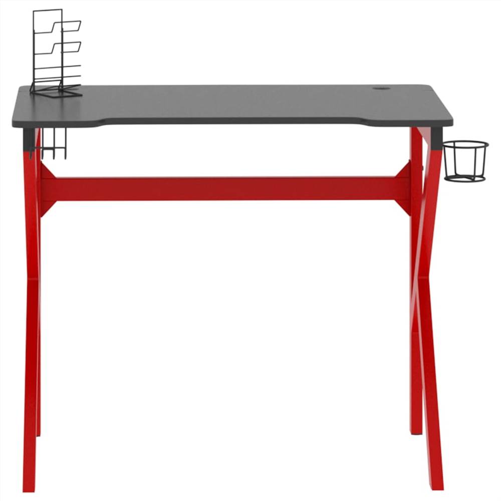 Gaming Desk with K Shape Legs Black and Red 90x60x75 cm