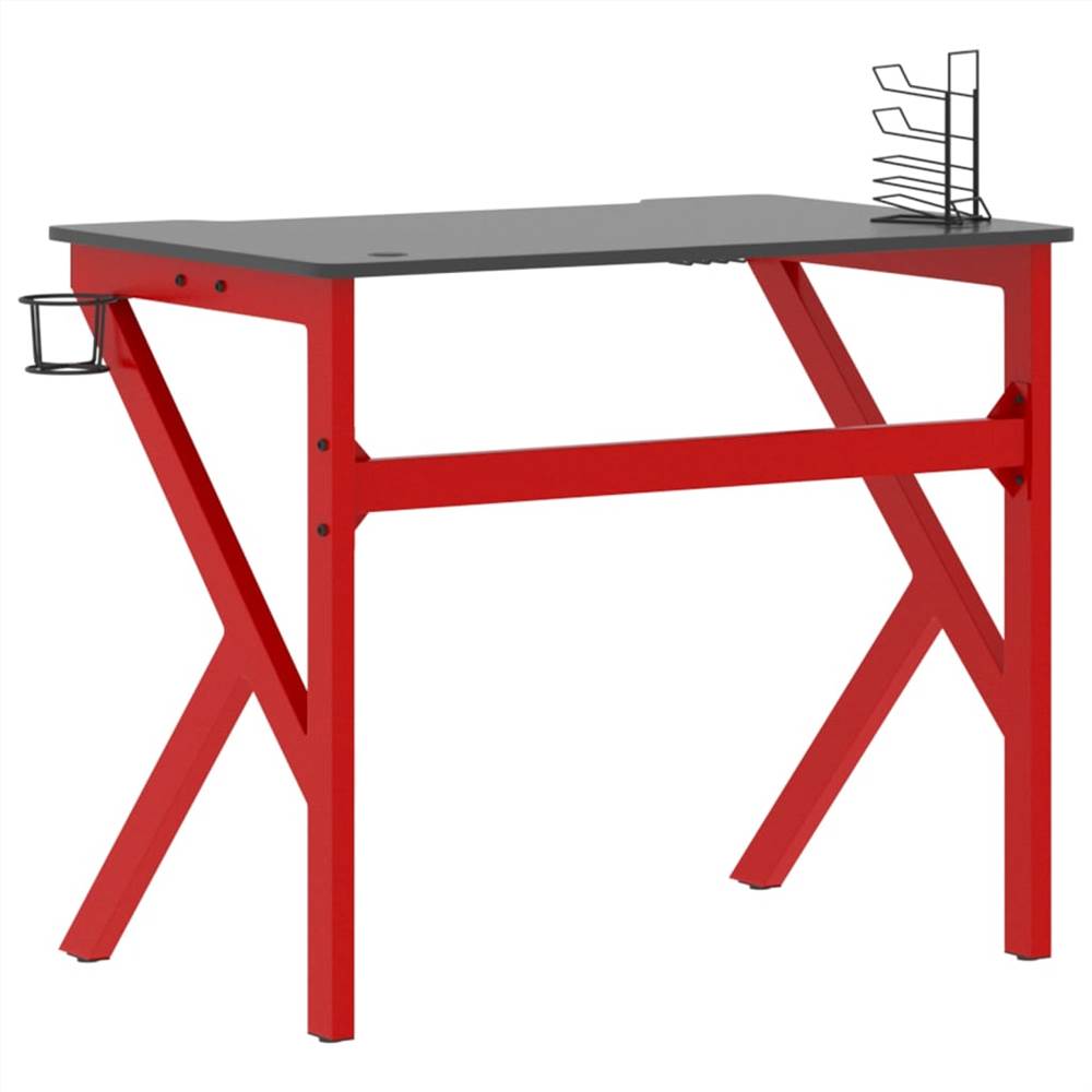 Gaming Desk with K Shape Legs Black and Red 90x60x75 cm