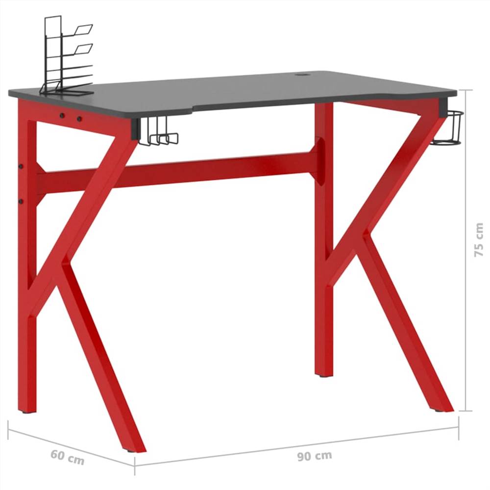 Gaming Desk with K Shape Legs Black and Red 90x60x75 cm
