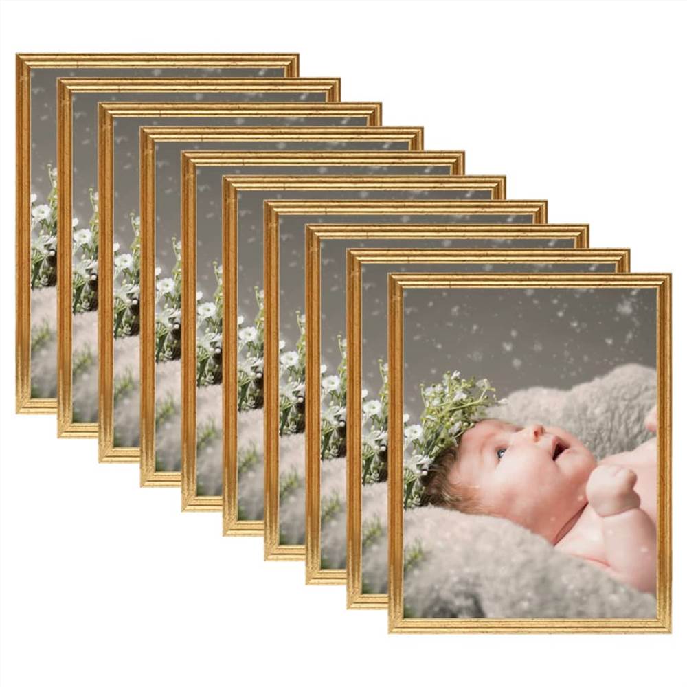 Photo Frames Collage 10 pcs for Wall or Table Gold 10x15 cm MDF