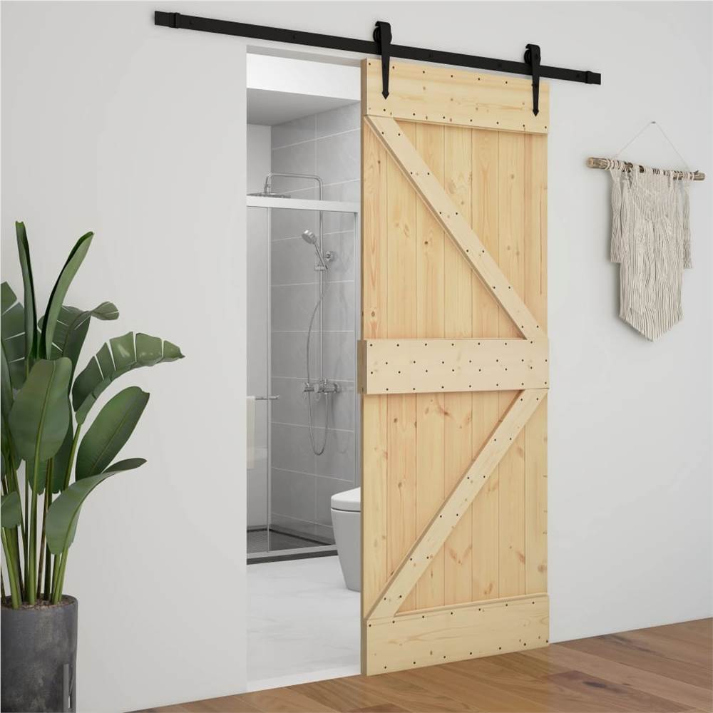 Sliding Door with Hardware Set 80x210 cm Solid Pine Wood