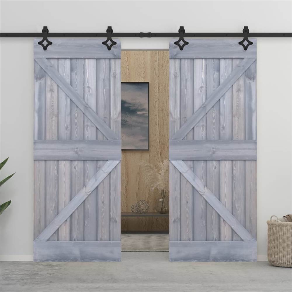 

Sliding Door with Hardware Set 90x210 cm Solid Pine Wood Grey