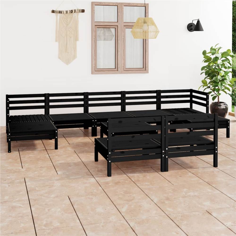 

10 Piece Garden Lounge Set Black Solid Pinewood