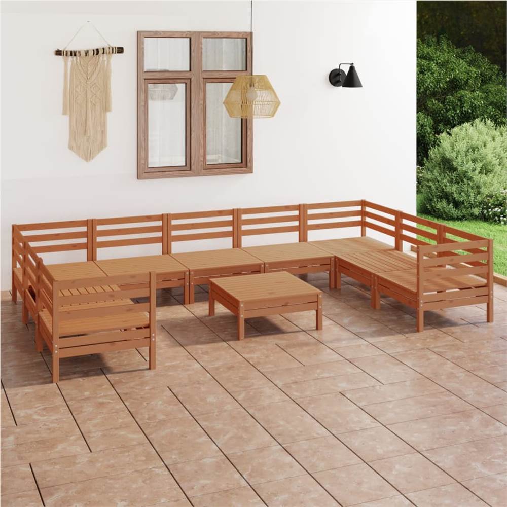 

10 Piece Garden Lounge Set Honey Brown Solid Pinewood