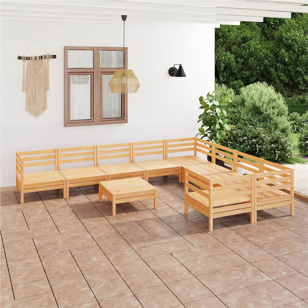 

10 Piece Garden Lounge Set Solid Pinewood