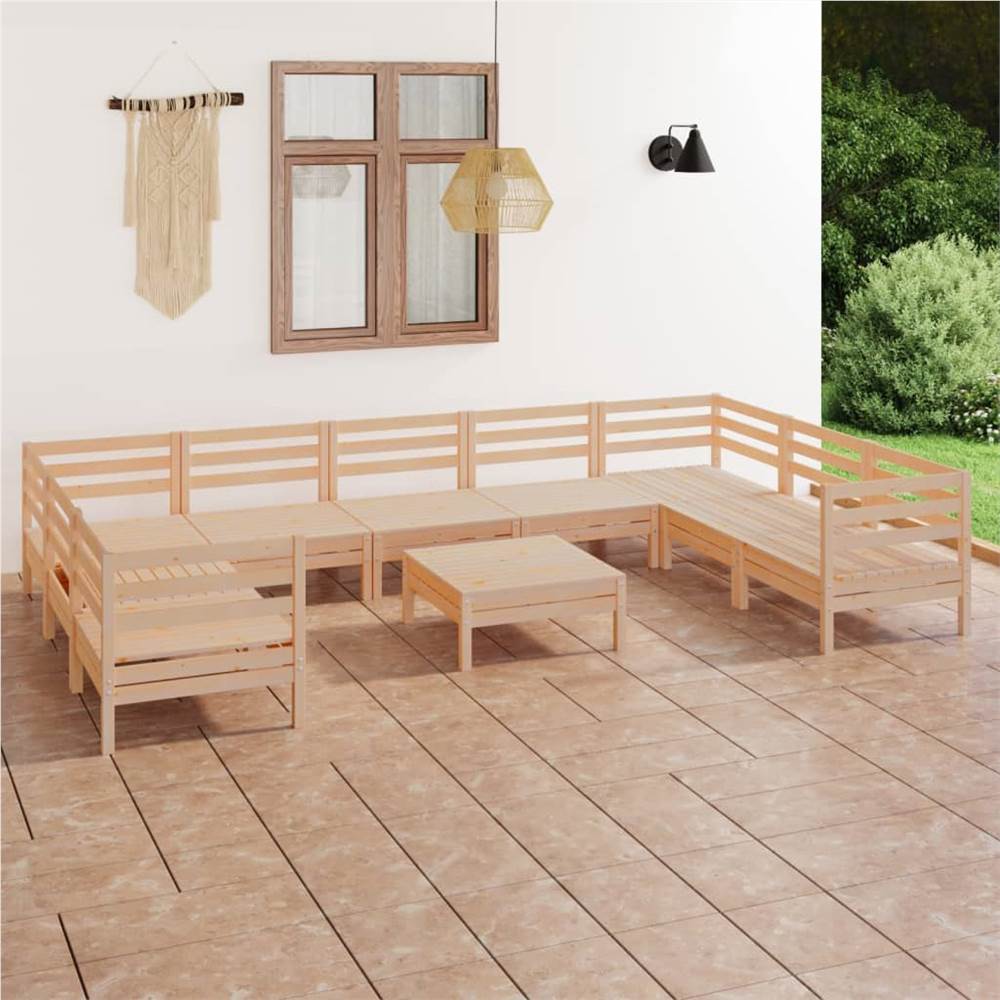 

10 Piece Garden Lounge Set Solid Pinewood