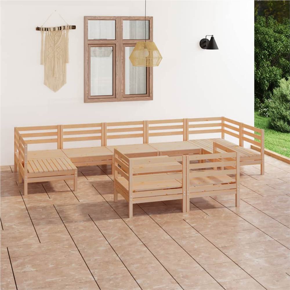 

10 Piece Garden Lounge Set Solid Pinewood