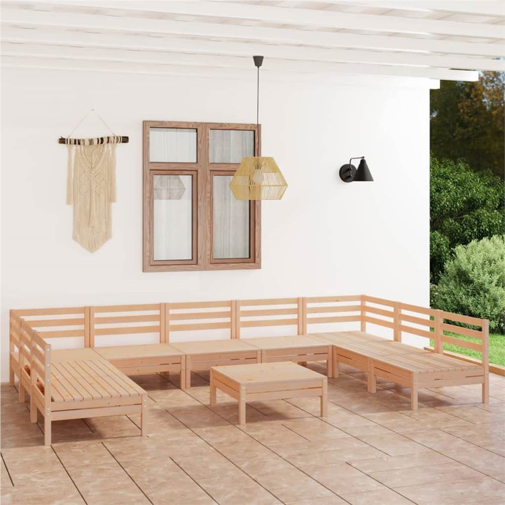 

10 Piece Garden Lounge Set Solid Pinewood