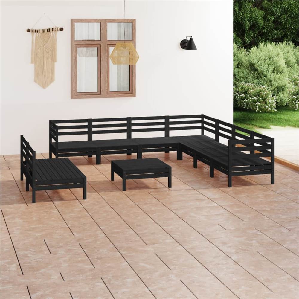

10 Piece Garden Lounge Set Solid Pinewood Black