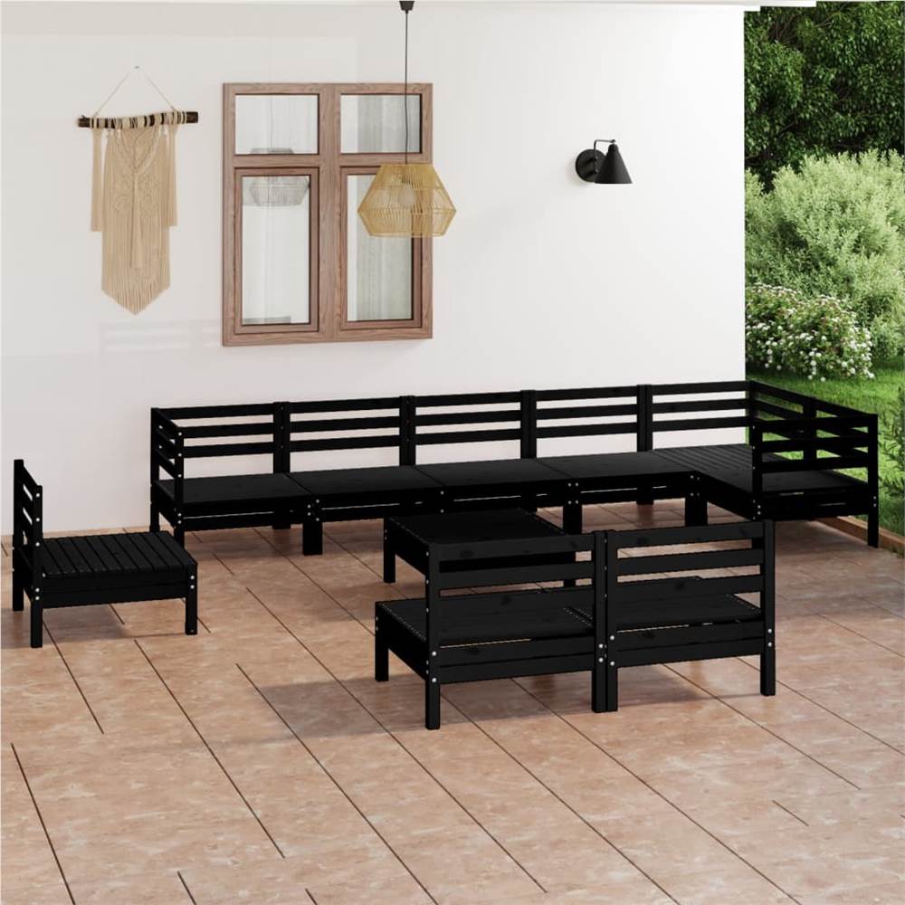 

10 Piece Garden Lounge Set Solid Pinewood Black