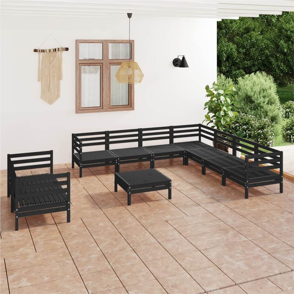 

10 Piece Garden Lounge Set Solid Pinewood Black