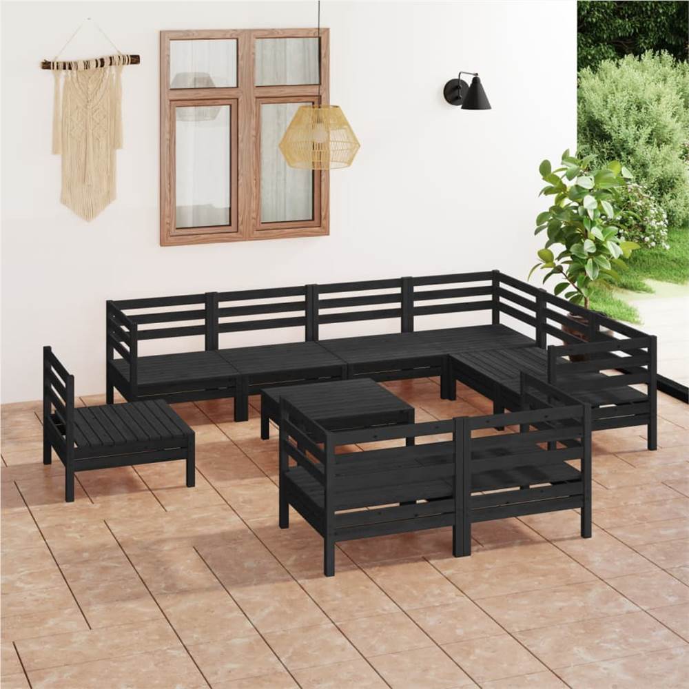 

10 Piece Garden Lounge Set Solid Pinewood Black