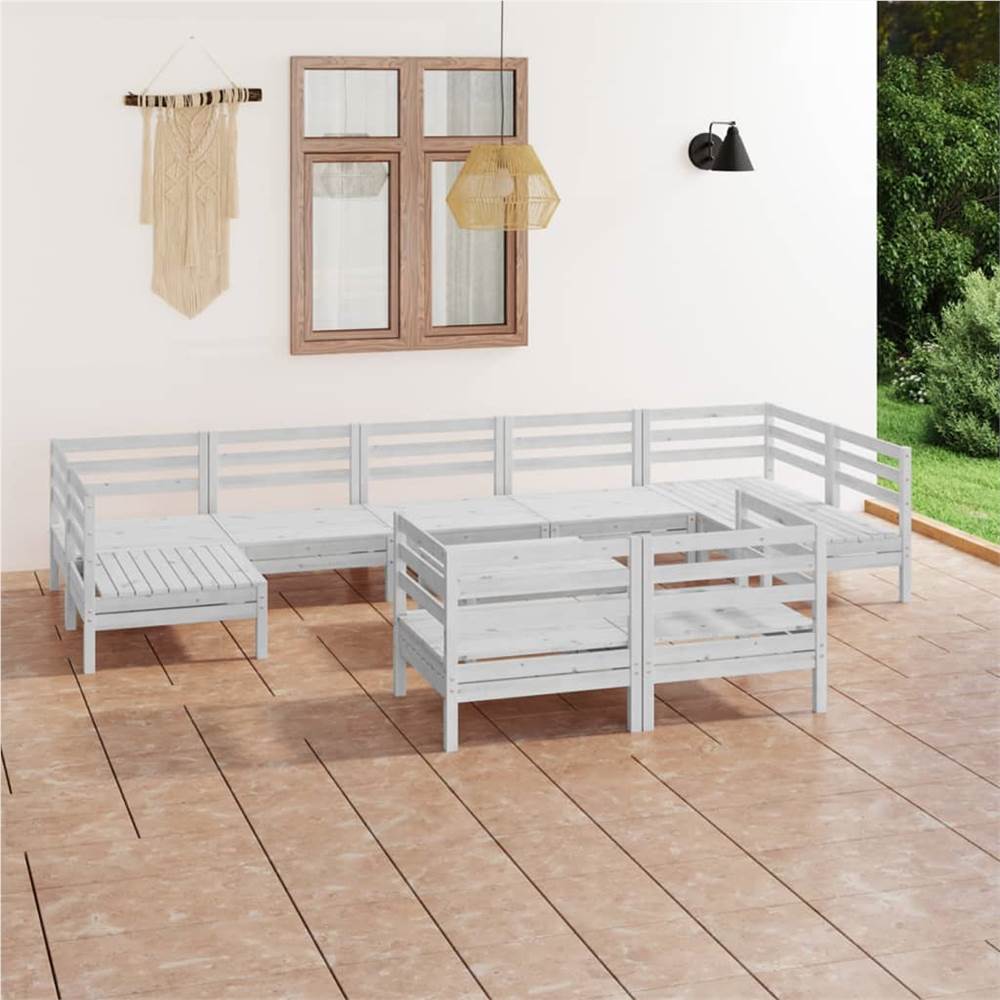 

10 Piece Garden Lounge Set White Solid Pinewood