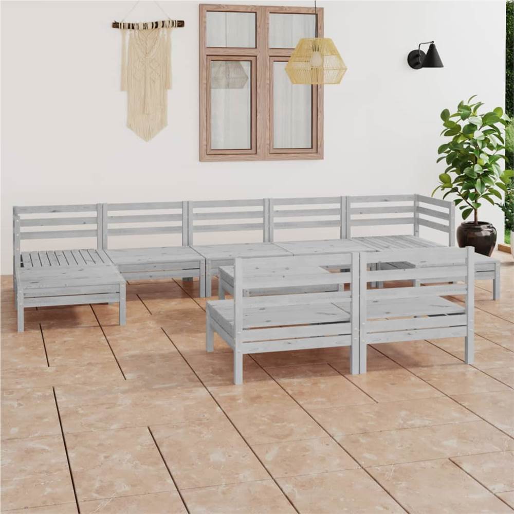 

10 Piece Garden Lounge Set White Solid Pinewood