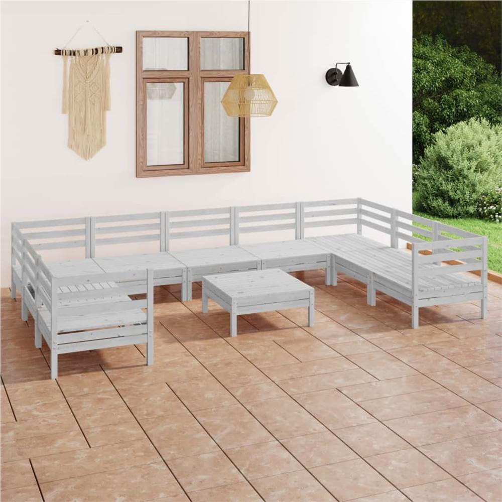 

10 Piece Garden Lounge Set White Solid Pinewood