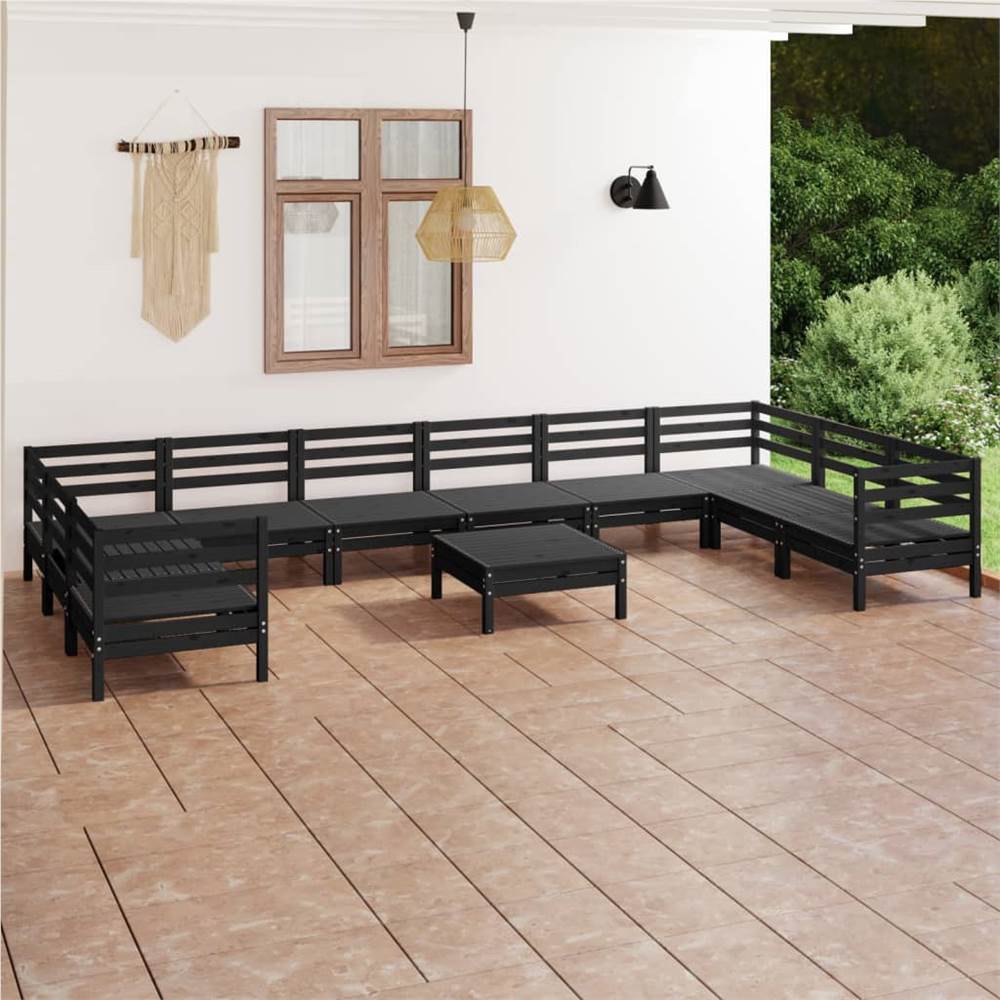 

11 Piece Garden Lounge Set Black Solid Pinewood