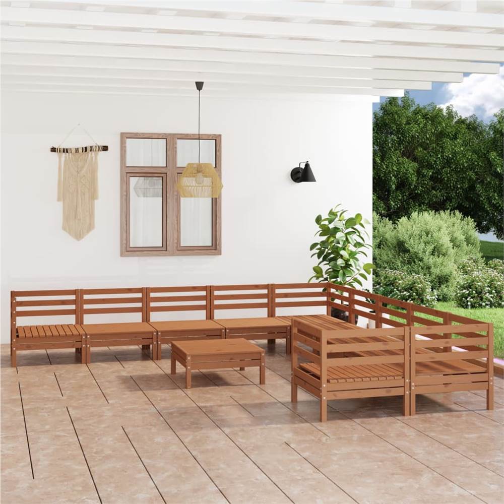 

11 Piece Garden Lounge Set Honey Brown Solid Pinewood