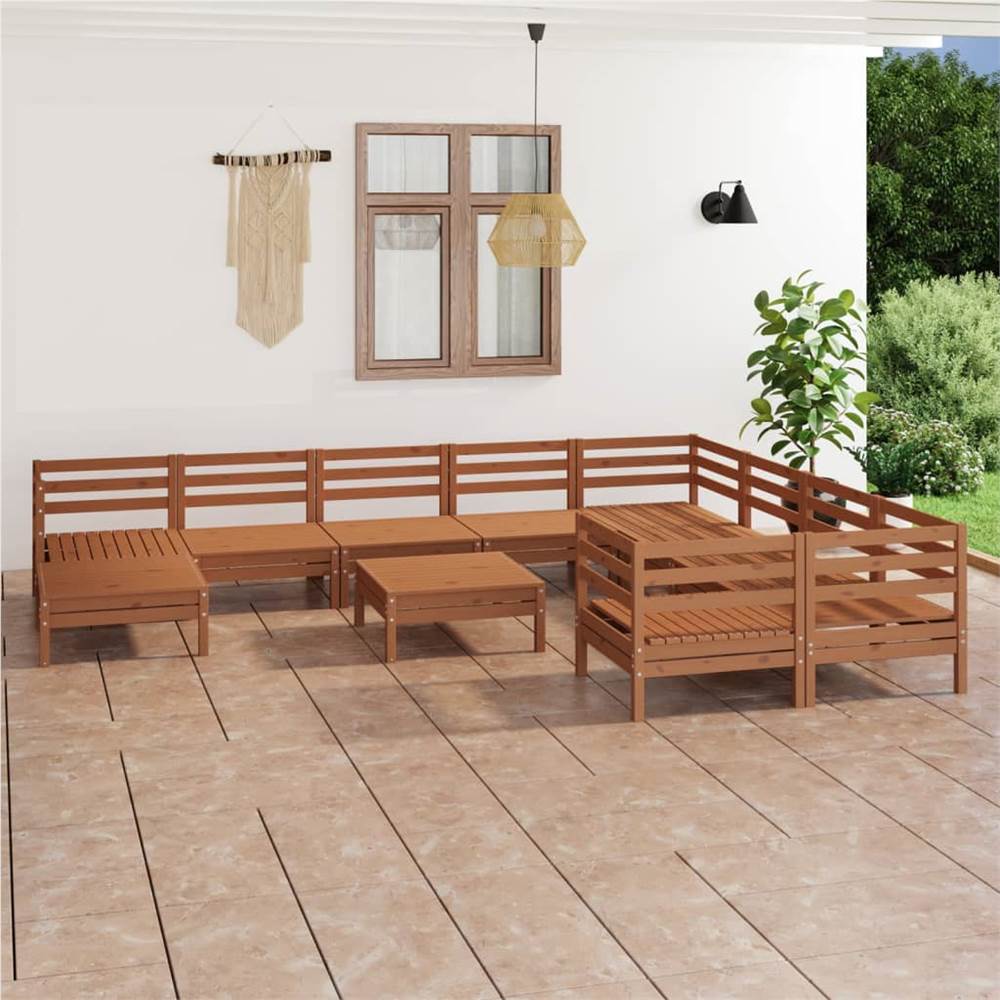 

11 Piece Garden Lounge Set Honey Brown Solid Pinewood