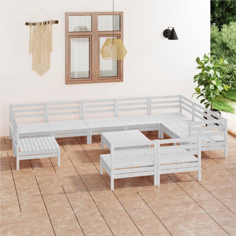 

11 Piece Garden Lounge Set Solid Pinewood White