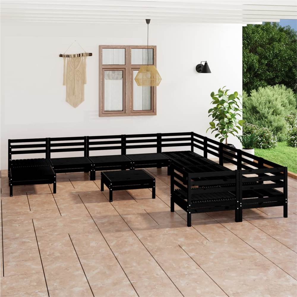 

12 Piece Garden Lounge Set Black Solid Pinewood