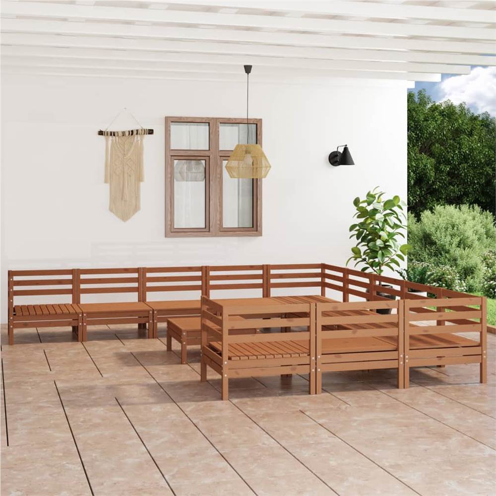 

12 Piece Garden Lounge Set Honey Brown Solid Pinewood