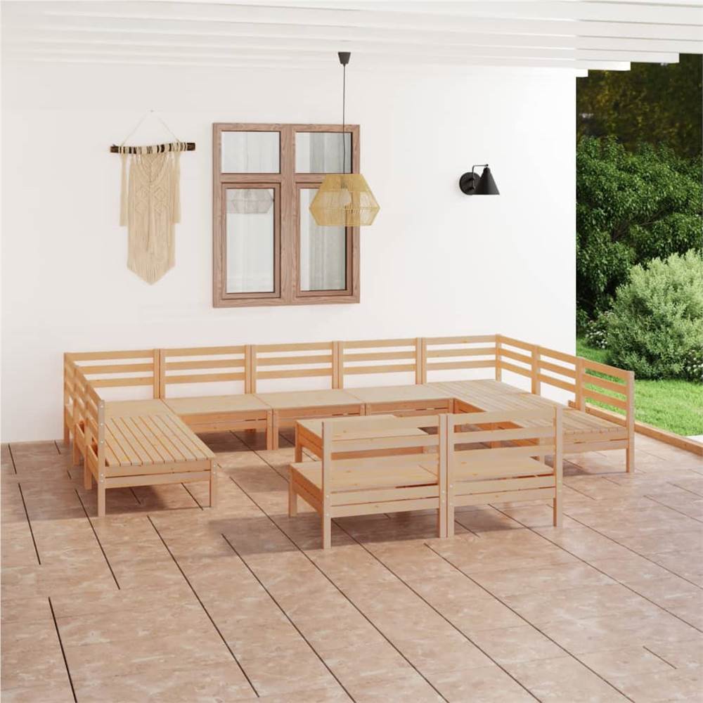 

12 Piece Garden Lounge Set Solid Pinewood