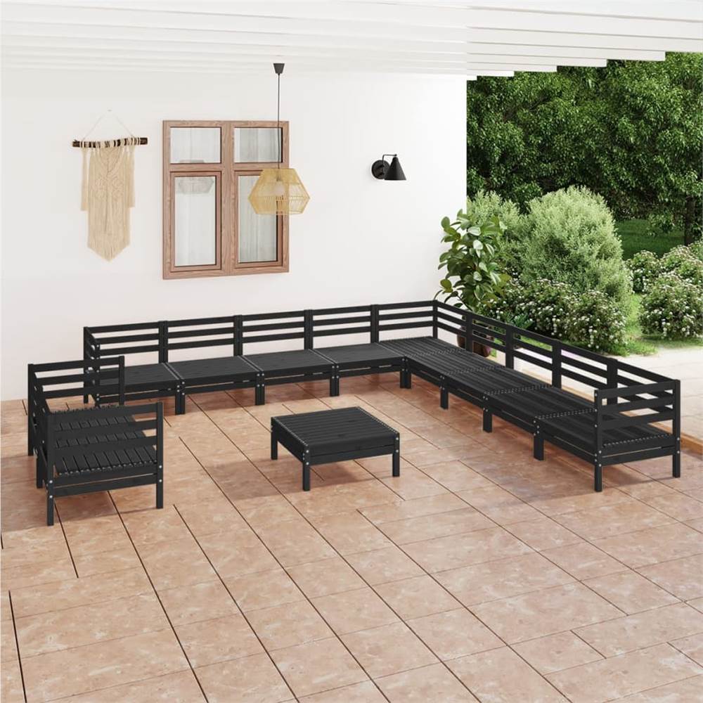 

12 Piece Garden Lounge Set Solid Pinewood Black