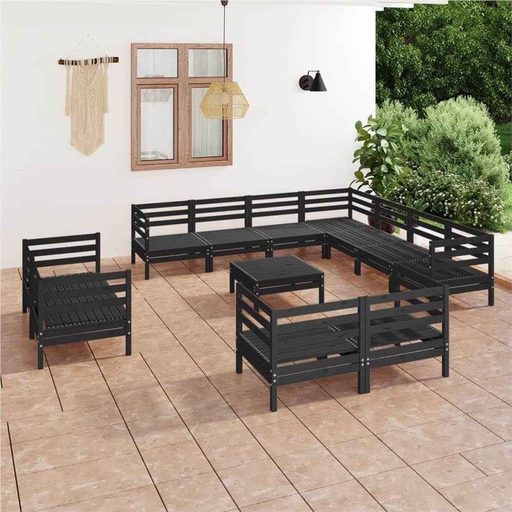 

12 Piece Garden Lounge Set Solid Pinewood Black