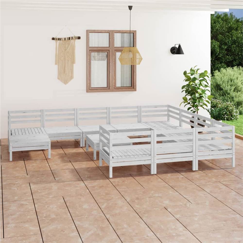 

12 Piece Garden Lounge Set White Solid Pinewood