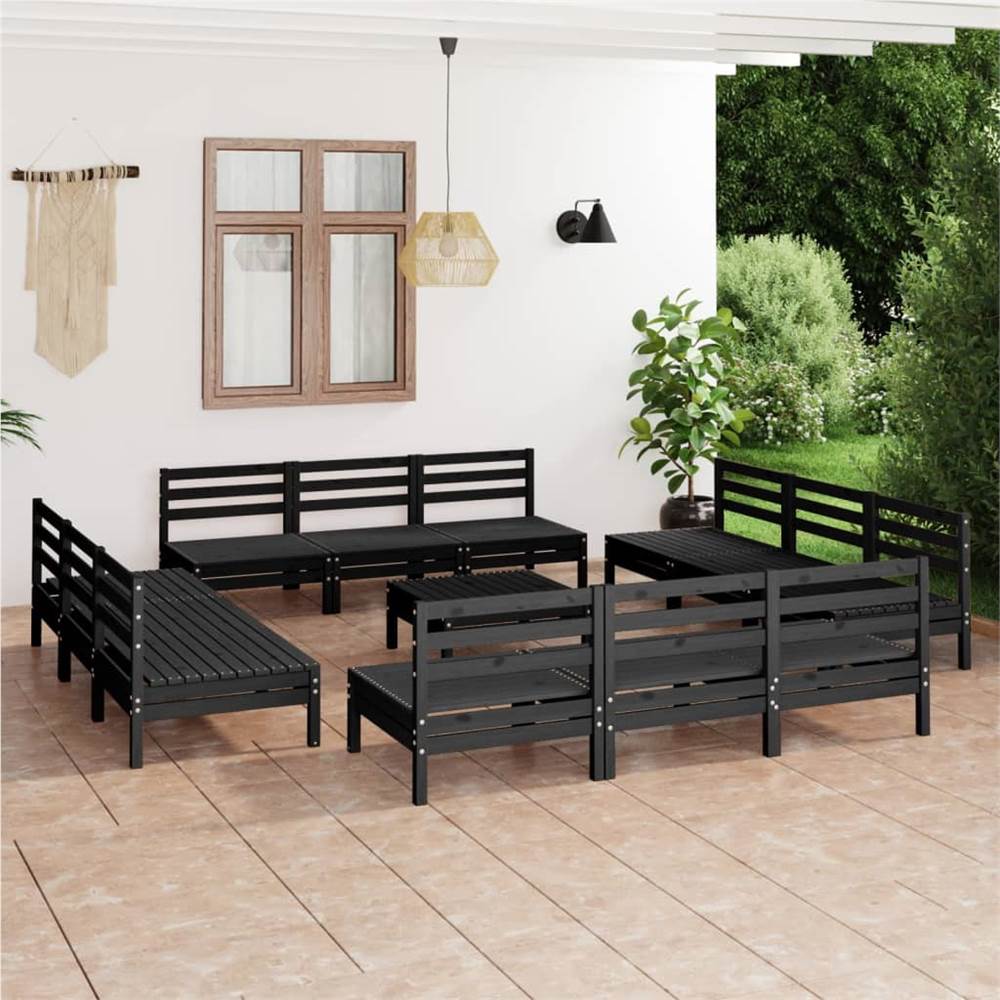 

13 Piece Garden Lounge Set Black Solid Pinewood