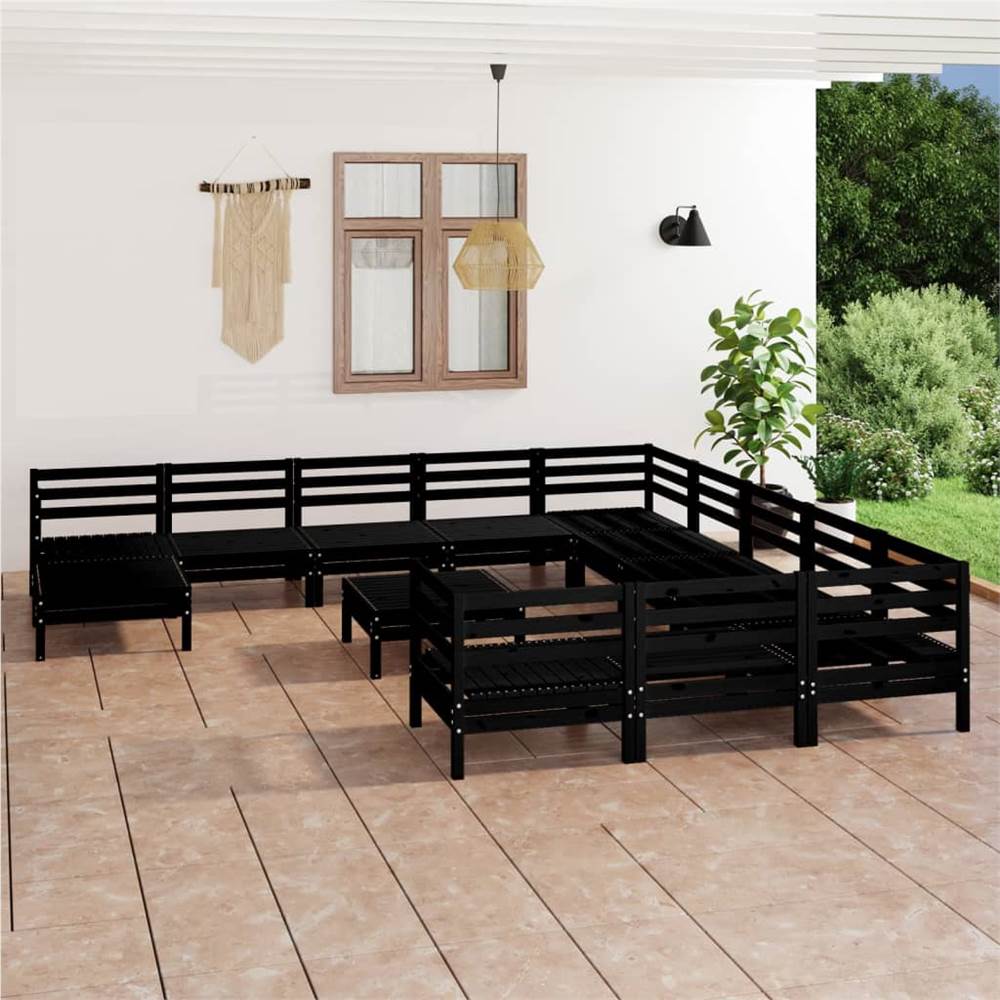 

13 Piece Garden Lounge Set Black Solid Pinewood