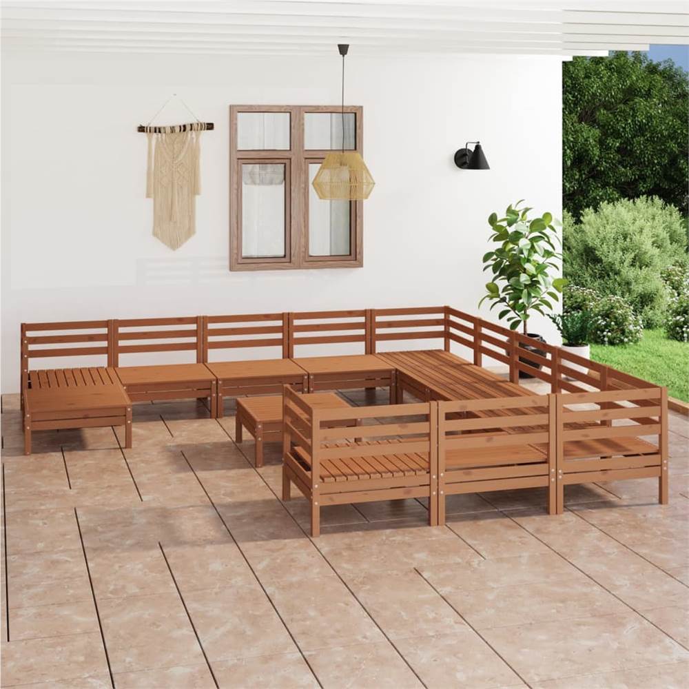 

13 Piece Garden Lounge Set Honey Brown Solid Pinewood