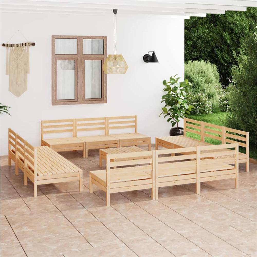 

13 Piece Garden Lounge Set Solid Pinewood