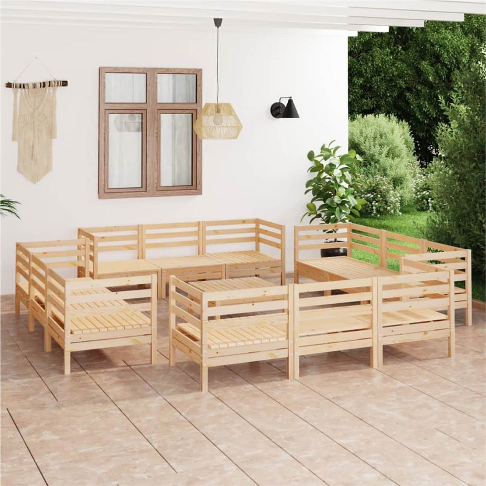 

13 Piece Garden Lounge Set Solid Pinewood