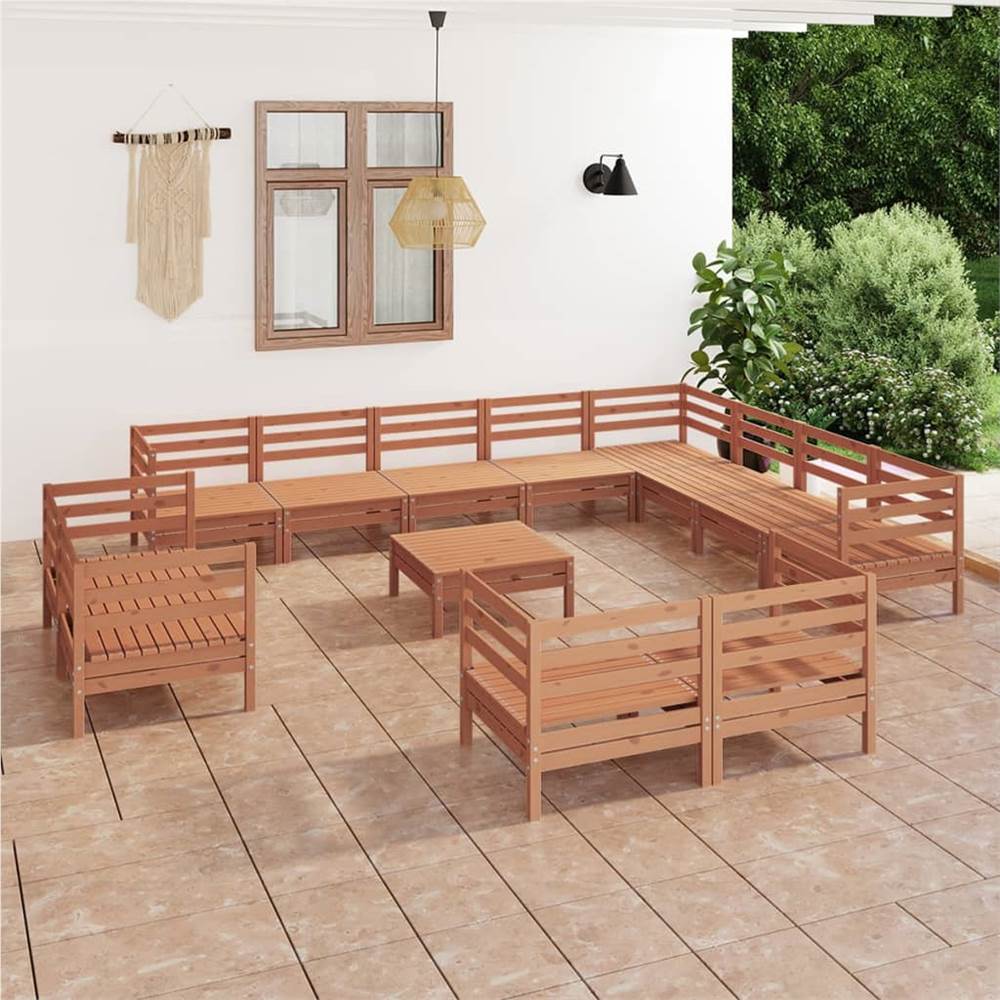 

13 Piece Garden Lounge Set Solid Pinewood Honey Brown