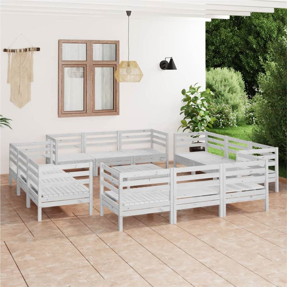 

13 Piece Garden Lounge Set White Solid Pinewood