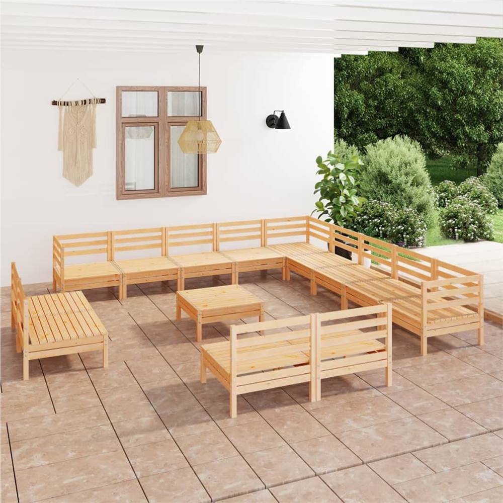 

14 Piece Garden Lounge Set Solid Pinewood