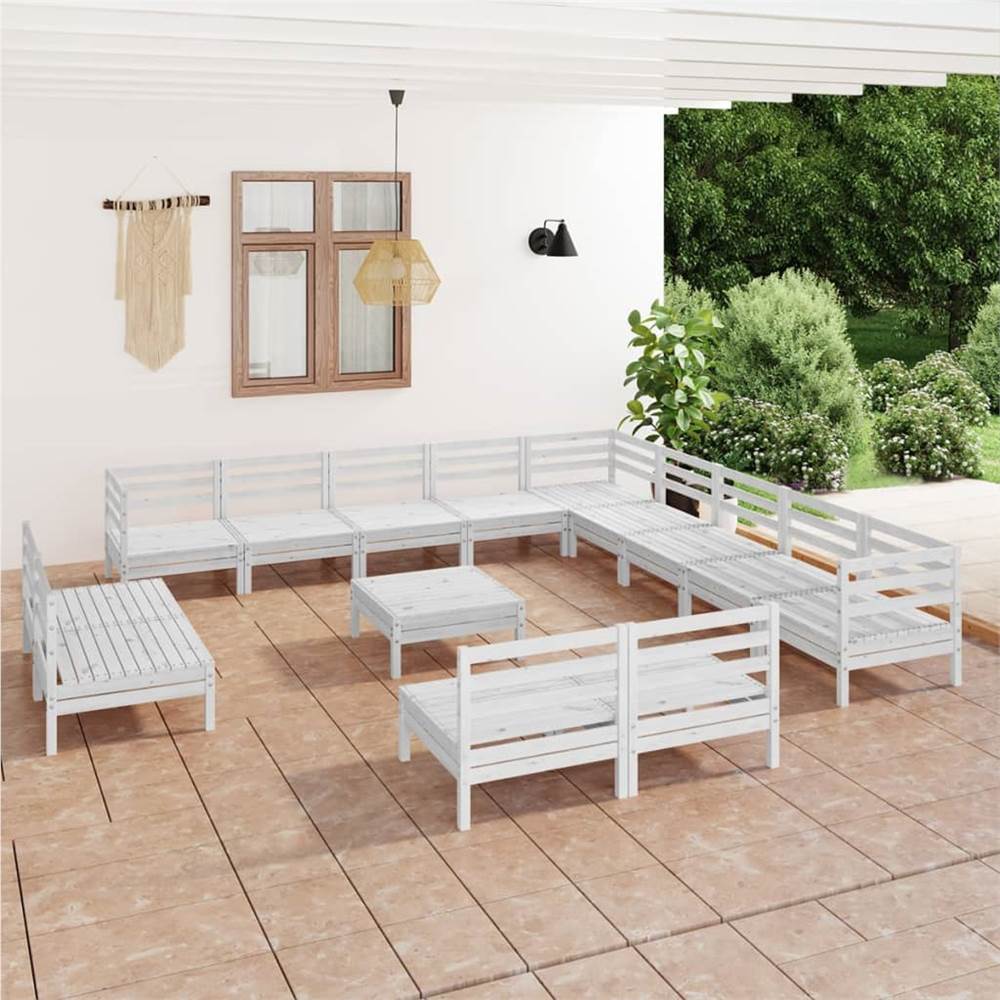 

14 Piece Garden Lounge Set Solid Pinewood White