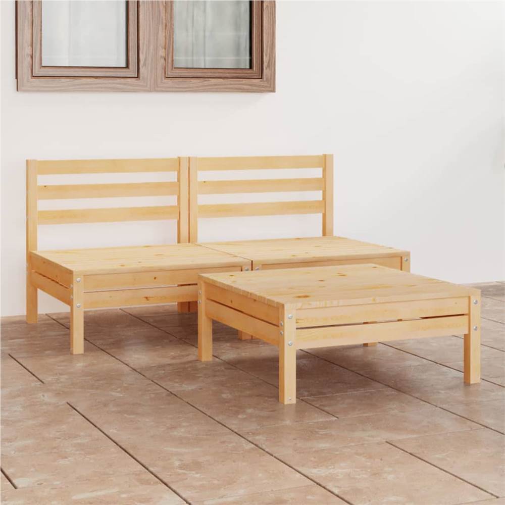 

3 Piece Garden Lounge Set Solid Pinewood