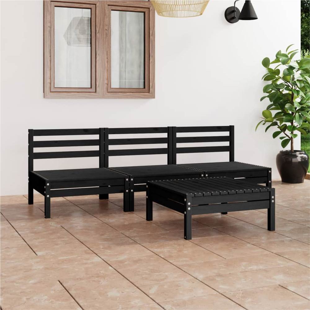 

4 Piece Garden Lounge Set Black Solid Pinewood