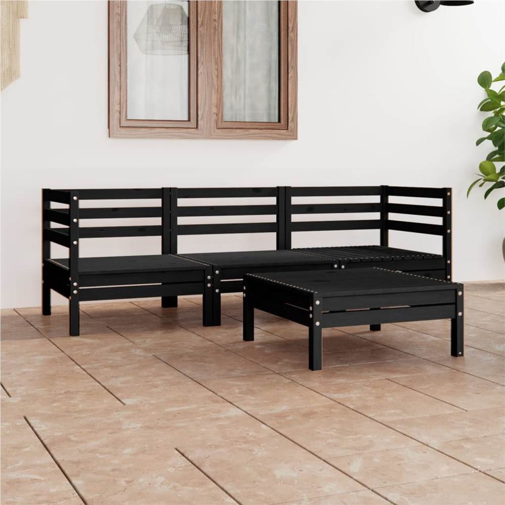 

4 Piece Garden Lounge Set Black Solid Pinewood