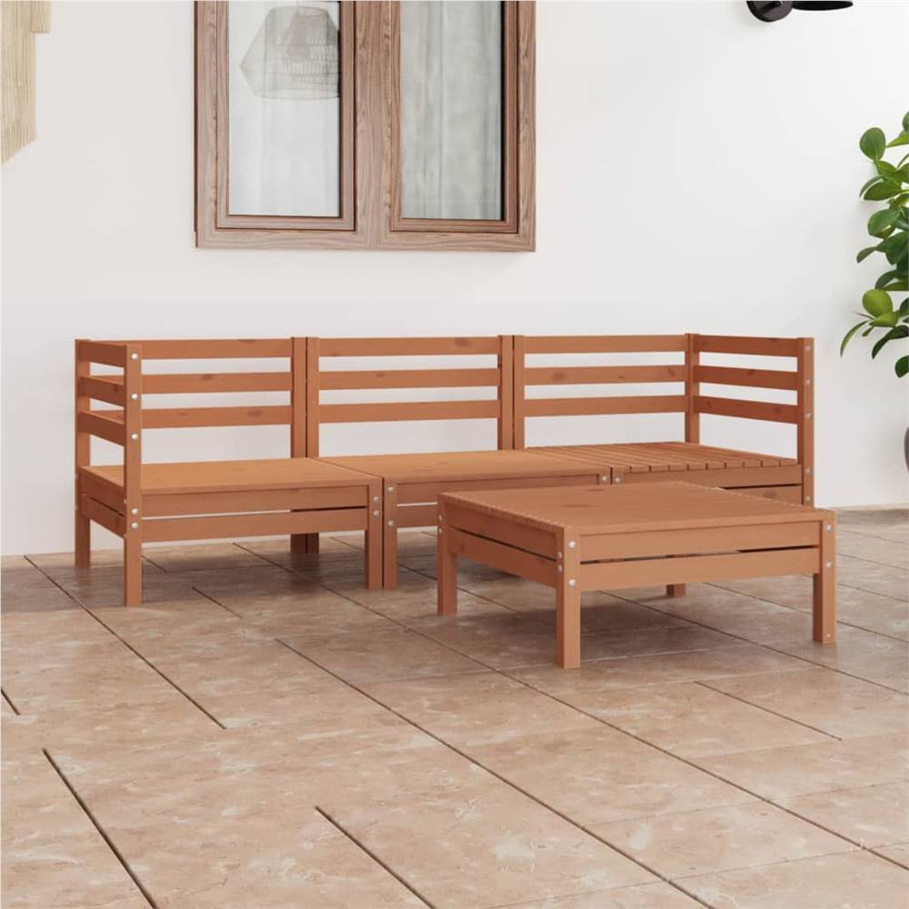 

4 Piece Garden Lounge Set Honey Brown Solid Pinewood