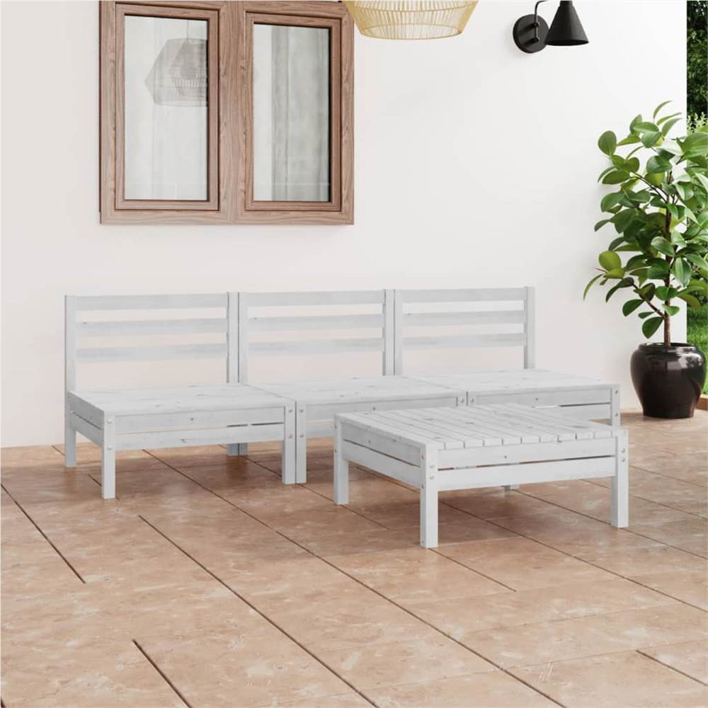 

4 Piece Garden Lounge Set White Solid Pinewood