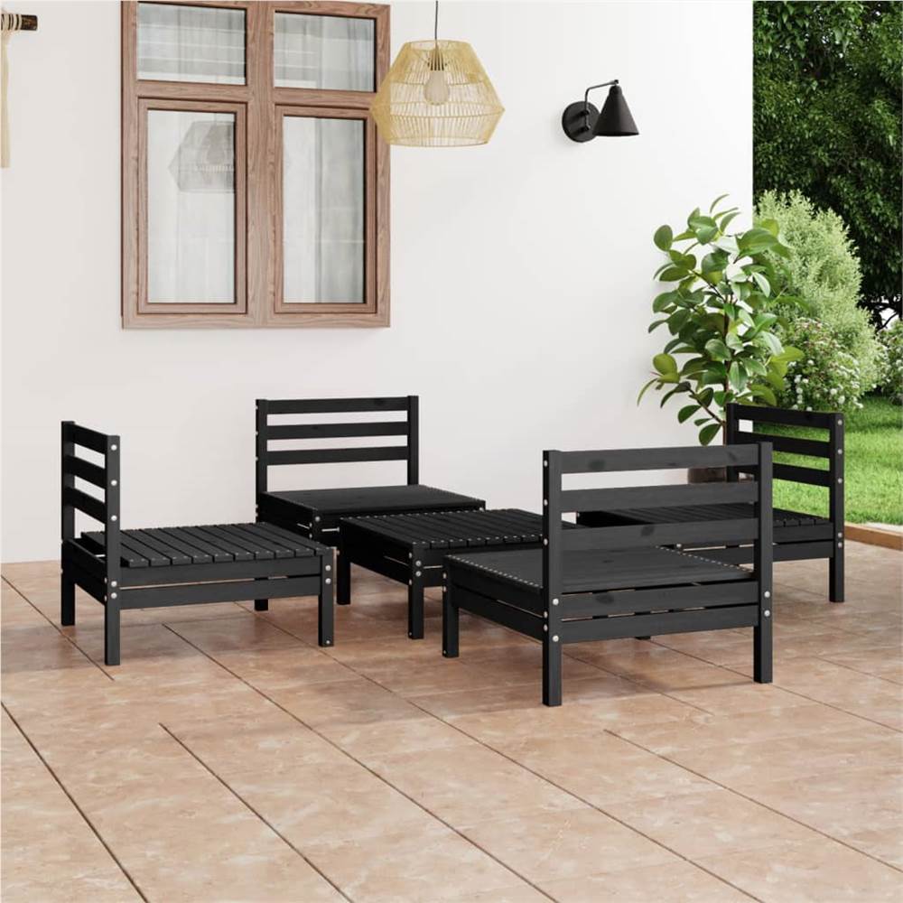 

5 Piece Garden Lounge Set Black Solid Pinewood