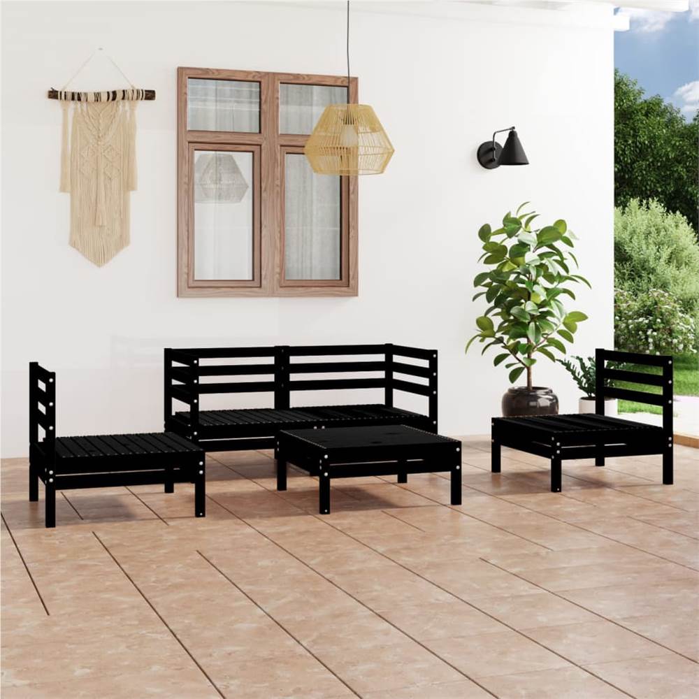 

5 Piece Garden Lounge Set Black Solid Pinewood