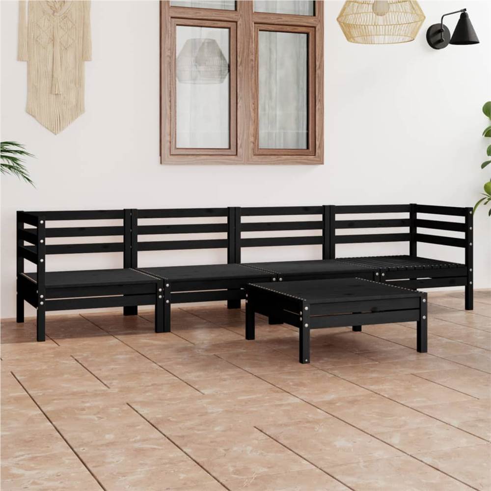 

5 Piece Garden Lounge Set Black Solid Pinewood