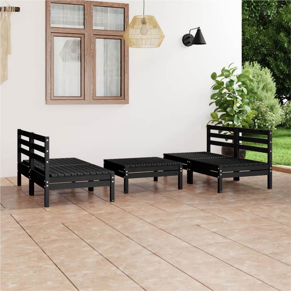 

5 Piece Garden Lounge Set Black Solid Pinewood